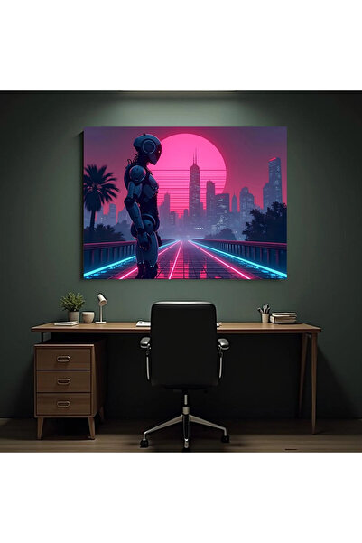 Printees Painting - Cyberpunk Sunset Robot - Canvas on frame