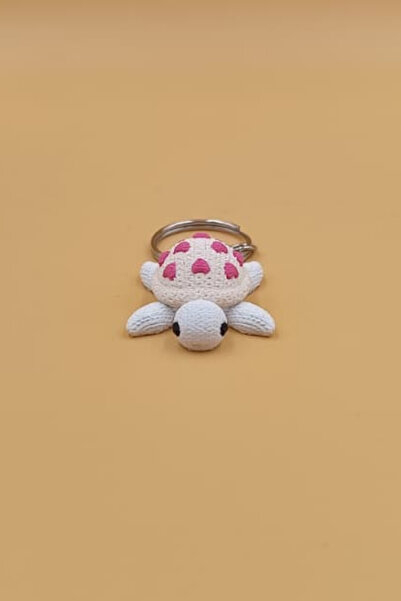 Rodopiva Örgü Desenli Kalpli Kaplumbağa Anahtarlık