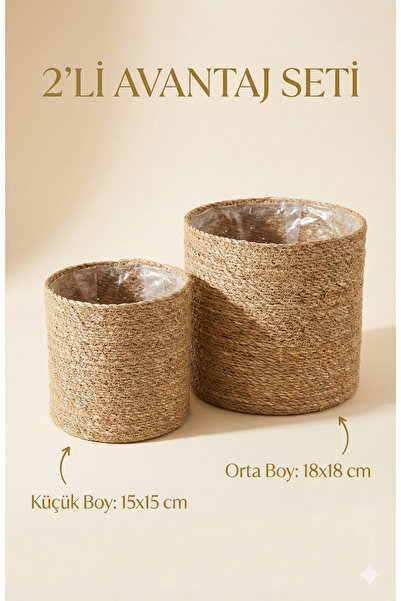 sever ithalat Набір з 2 плетених джутових кошиків - органайзер для косметики ...