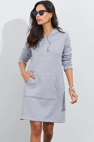 ESSFASIHON Hooded Pocketed 3-Thread Cotton Dress