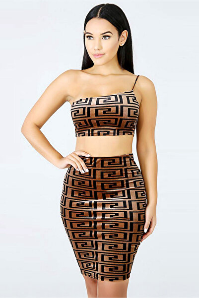 AsrymShop Winter set: skirt and vest, velvet, brown stripes