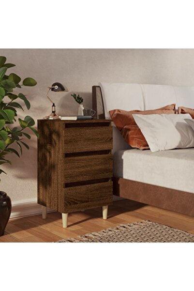 vidaxl Bed Cabinet with Solid Wood Legs Brown Oak 40x35x69 cm