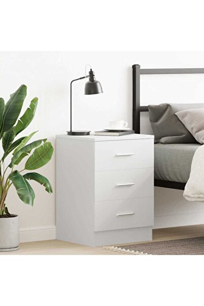 vidaxl Bedside Cabinet White 38x35x56 cm Engineered Wood