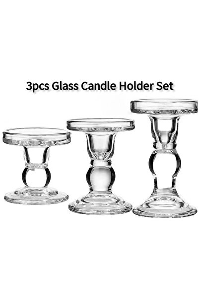 Generic Set of 3 Vintage Transparent Glass Cylinder Candle Holders, Elegant D...