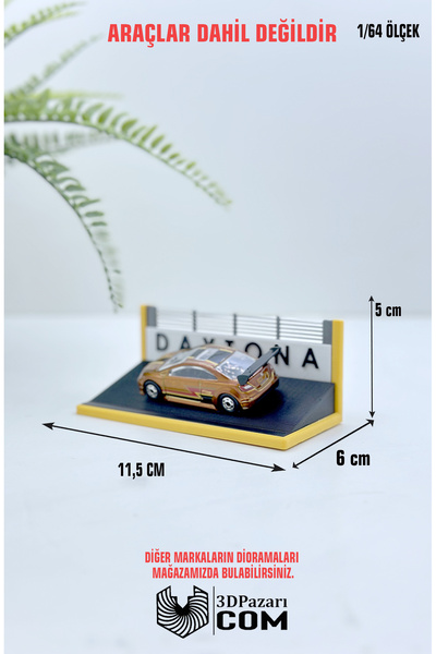 Butik Daytona Tasarımlı Tekli Mini Diorama Araç Sergileme Garajı 1/64 Ölçekli...