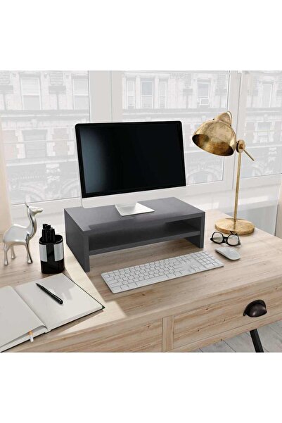 vidaxl حامل شاشة رمادي، 42×24×13 سم، مصنوع من الخشب المصنّع