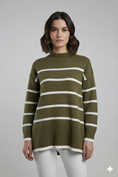 MODA سترة تريكو مخططة شق