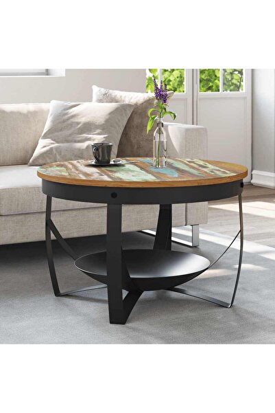 vidaxl طاولة قهوة بقطر 68 سم وارتفاع 43 سم مصنوعة من خشب معاد تدويره صلب