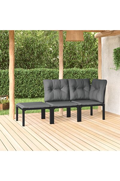 vidaxl طقم جلوس حديقة من ثلاث قطع، مصنوع من البولي راتان باللونين الأسود والر...