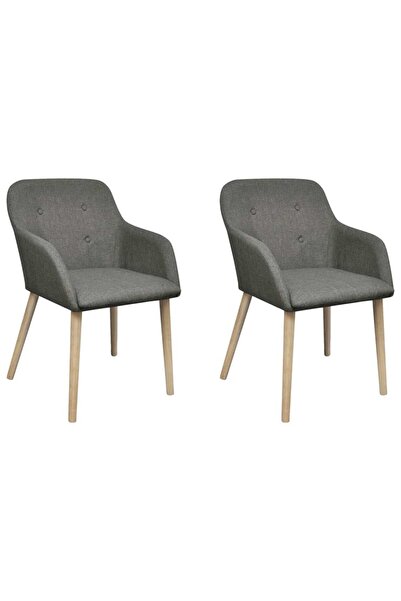 vidaxl Oak Indoor Fabric Dining Chair Set 2 pcs with Armrest Dark Grey