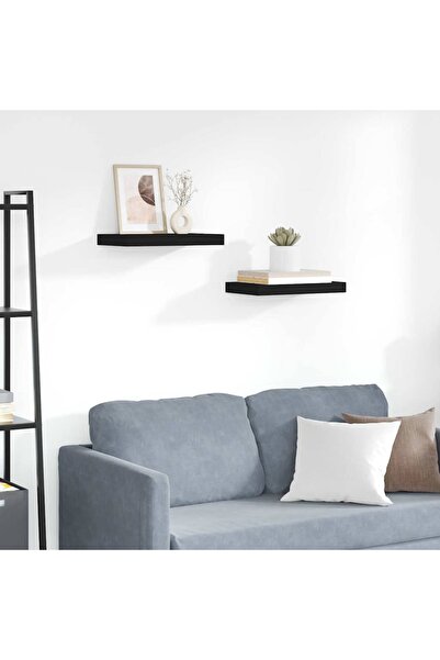 vidaxl Floating Wall Shelves 2 pcs Black 40x23x3.8 cm MDF