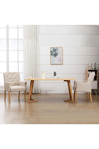 vidaxl Dining Chair with Armrests Beige Fabric