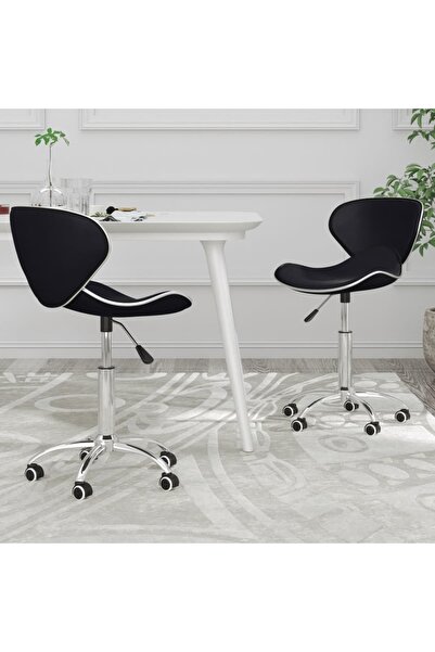 vidaxl كرسيان دواران لتناول الطعام، قطعتان، جلد صناعي أسود