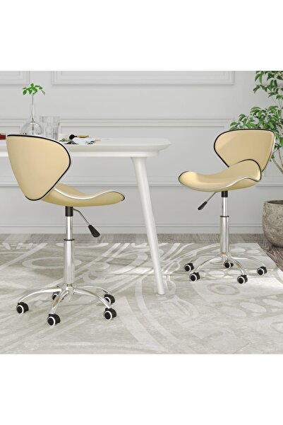 vidaxl كرسيان دواران لتناول الطعام، قطعتان، من الجلد الصناعي الكريمي