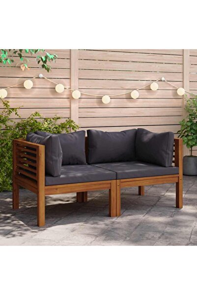 vidaxl كنبتان زاوية مع وسائد رمادية داكنة من خشب الأكاسيا الصلب