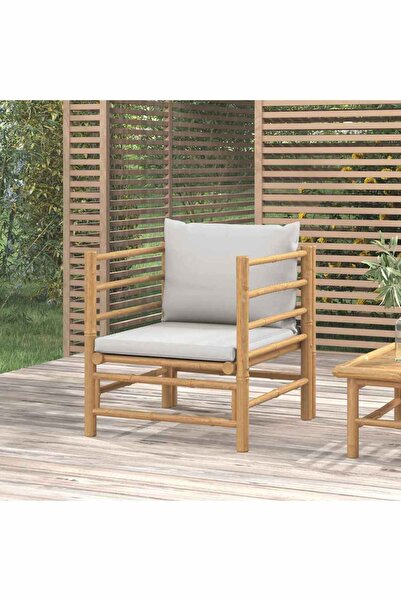 vidaxl Garden Sofa with Light Grey Cushions Bamboo