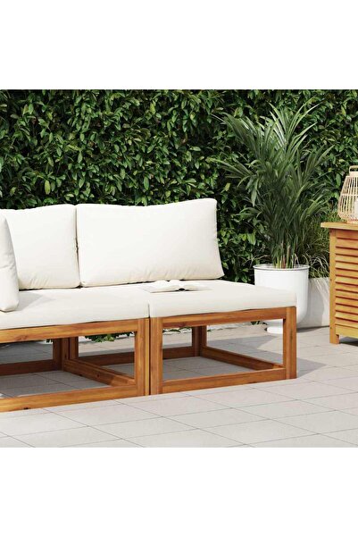 vidaxl كنبة زاوية وسطى مع وسائد بيضاء كريمية من خشب الأكاسيا الصلب