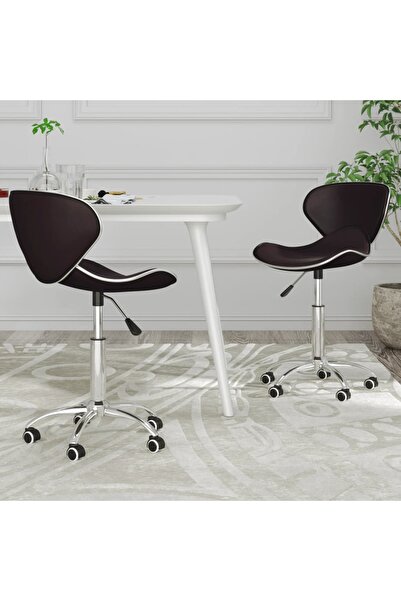 vidaxl كرسيان دواران لتناول الطعام، قطعتان، جلد صناعي بني