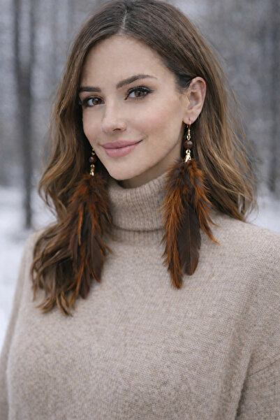 SYAZE Natural Brown Long Feather Earrings |   Bohemian Women's Earrings