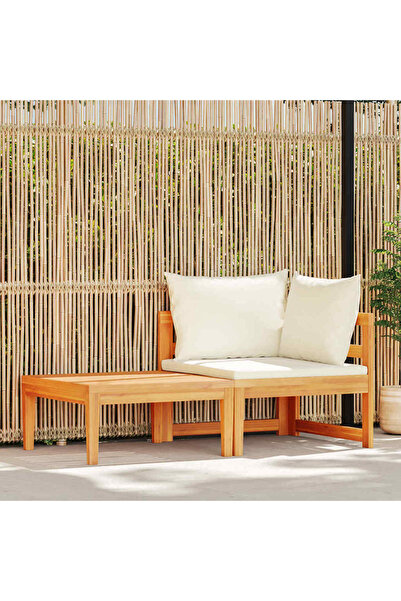 vidaxl طقم جلوس حديقة مكون من قطعتين مع وسائد بيضاء كريمية من خشب الأكاسيا