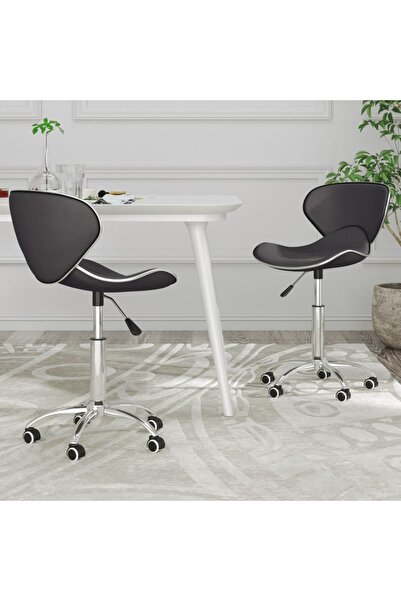 vidaxl كرسيان دواران لتناول الطعام، قطعتان، جلد صناعي رمادي