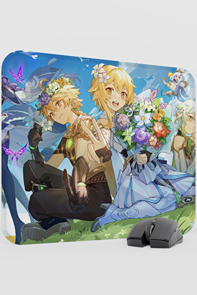 mousepad bastir Aether Lumine Genshin Impact Anime Gacha V1 - 48X40 XL لوحة م...