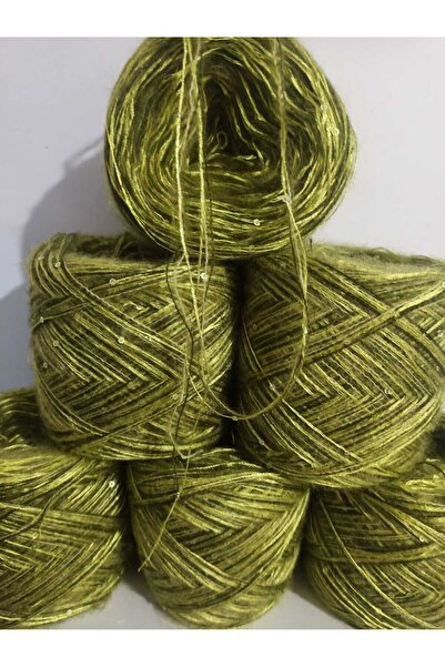 İPEK YÜN İPLİK DÜNYASI Angora Örgü İpi (Fıstık Yeşil,Haki) Floş Pullu İp (Fıs...