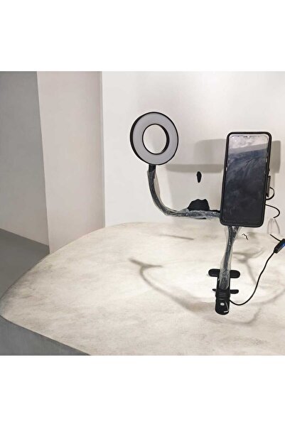 AHİRA 90 Derece Dönerli CEP LED Tripod Işıklı Adaptörlü Telefon Tutucu Makyaj...
