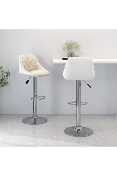 vidaxl كرسيان بار، قطعتان، لون كريمي وأبيض، جلد صناعي