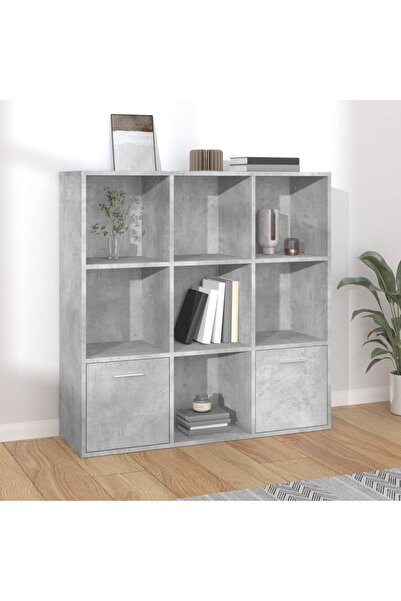 vidaxl خزانة كتب من الخشب الهندسي، لون رمادي خرساني، 98×30×98 سم