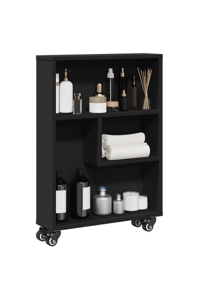 vidaxl Narrow Storage Trolley Black 48x13x68 cm Engineered Wood