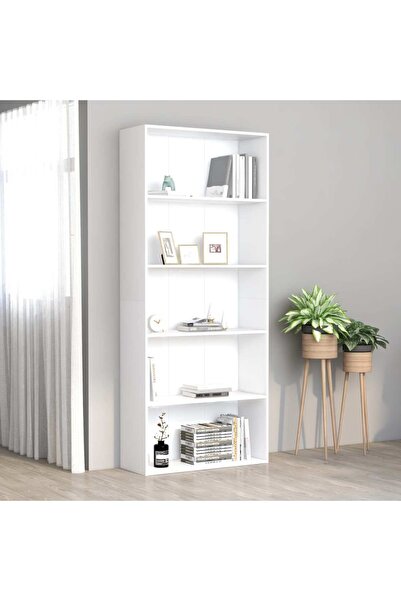 vidaxl 5-Tier Book Cabinet White 80x30x189 cm Engineered Wood