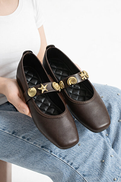 STOCON Women's Skin Brown Seashell Ballerina Office Home and Outdoor Shoes St...