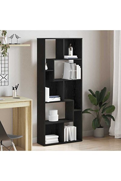 vidaxl خزانة كتب من خشب البلوط الأسود، 67 × 24 × 161 سم، مصنوعة من الخشب المصنّع