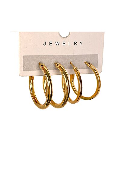 Furtek Aksesuar Kadın Gold Çelik Halka Küpe 3 cm Kalın Bar 2.5 cm İnce Köşeli Halka Küpe Set Lak Kaplama Kararmaz