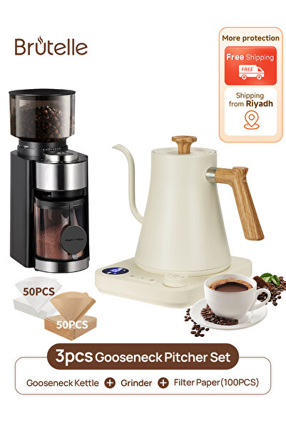 Brutelle مجموعة ماكينة تحضير القهوة الكهربائية ذات الرقبة الإوزية V02 مع مرشح...