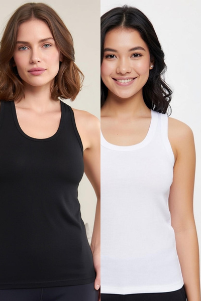 Gawzera 2-Pack Berrak 2007 Thick Strap Rambo Women's Tank Top with Cross Deta...