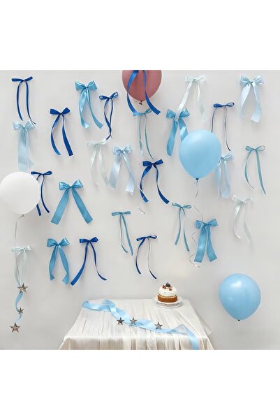 edalle 20 Adet Hazır Fiyonk Saks Mavi-Mavi-Beyaz-Lacivert Paket Halinde Doğum...