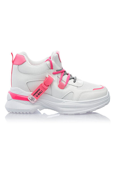 MANGATA Women's White Boots with Pink Laces Jump