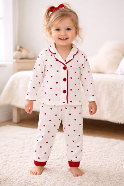 EYMİRGİYİM Set de pijamale cu guler în formă de inimă pentru fetițe, bebeluși...