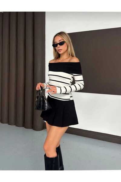 Azra Moda Style Madonna Collar Slim Stretch Fabric Blouse Women