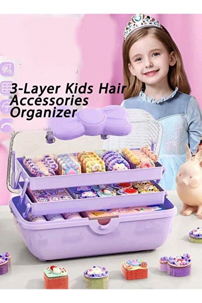 Generic 3-Layer Kids Hair Accessories Organizer with Bowknot Lock Jewelry Box...