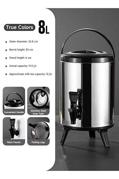 Generic دلو من الفولاذ المقاوم للصدأ سعة 8 لترات للشاي بالحليب، والقهوة، والع...