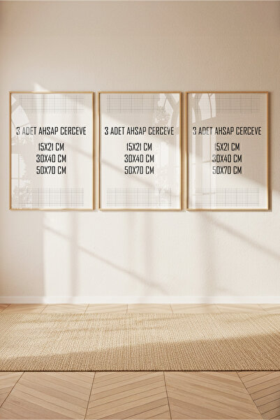 Buka Shops 3 Adet Doğal Ahşap Tablo & Fotoğraf Çerçevesi (15x21, 30x40, 50x70...