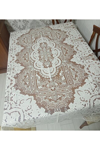 ZeynoÇeyiz Lace Anglez Fabric Model Tablecloth White 160X220 cm (Machine Made)