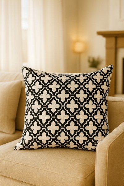 Uğur Home Ev Tekstili Minimal Black Patterned Decorative Throw Pillow Cover |   Duck Fabric 43X43 cm - Elowen Black