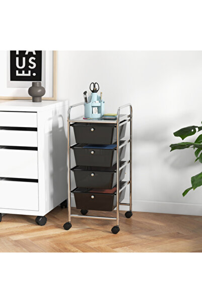 Living Storage Cart with 4 Plastic Drawers with Wheels, with 360 Degree Multi...