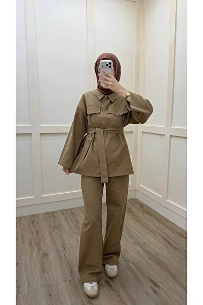 Minharir Set de damă din două piese cu detalii din gabardină – Croială confor...