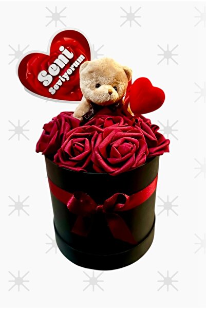 marimari Peluş Ayıcıklı 6 yapay bordo güllü Hediyelik sevgililer günü