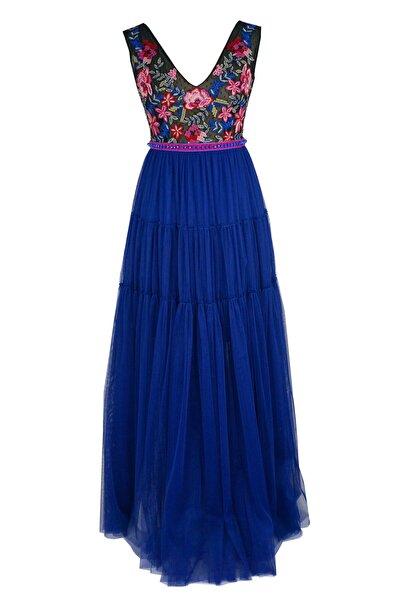 ambar studio MIRA royal blue tulle and lace evening dress